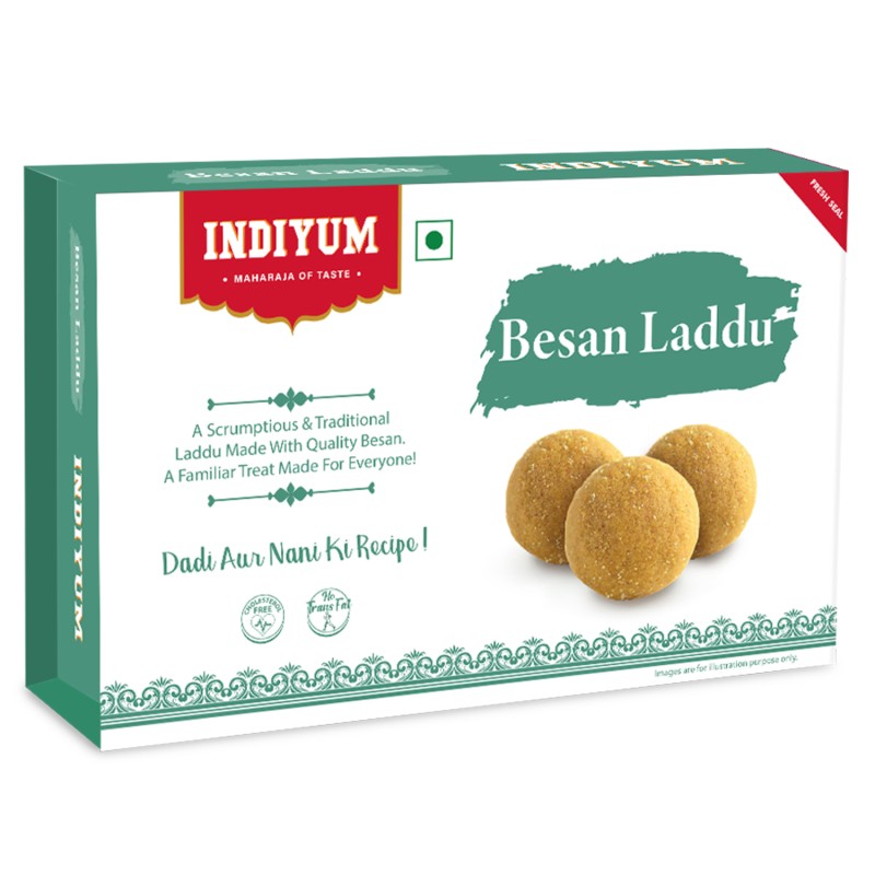Indiyum Gift Hamper Besan Ladoo 200g | Dry Fruits 300g | Kaju-Badam-Kishmish 100g each in pet jars | Gift for festivals | Gift for festivals