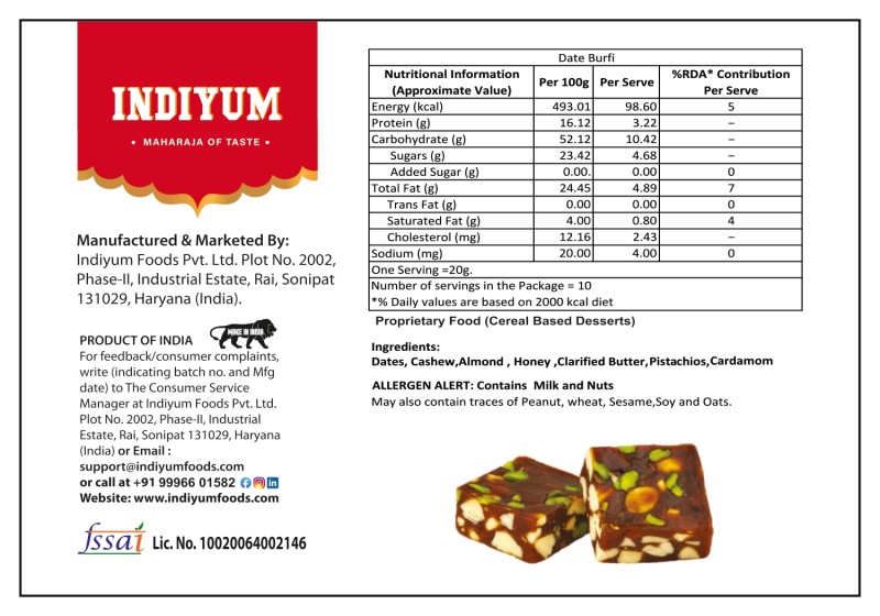 Indiyum Dates & Millet Burfi